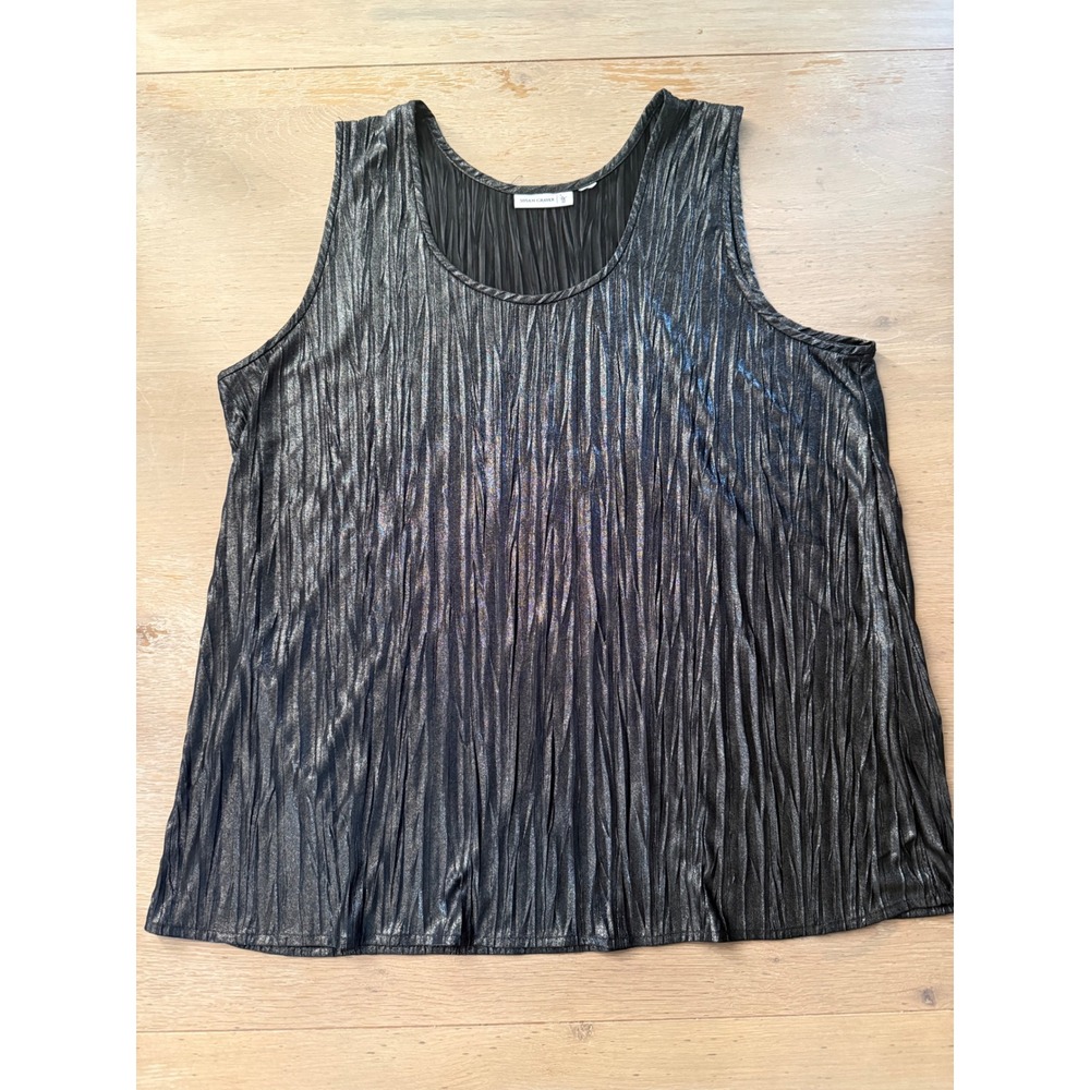 Black Metallic Crinkle Texture Tank Top‎ Women's Plus Size see measurements